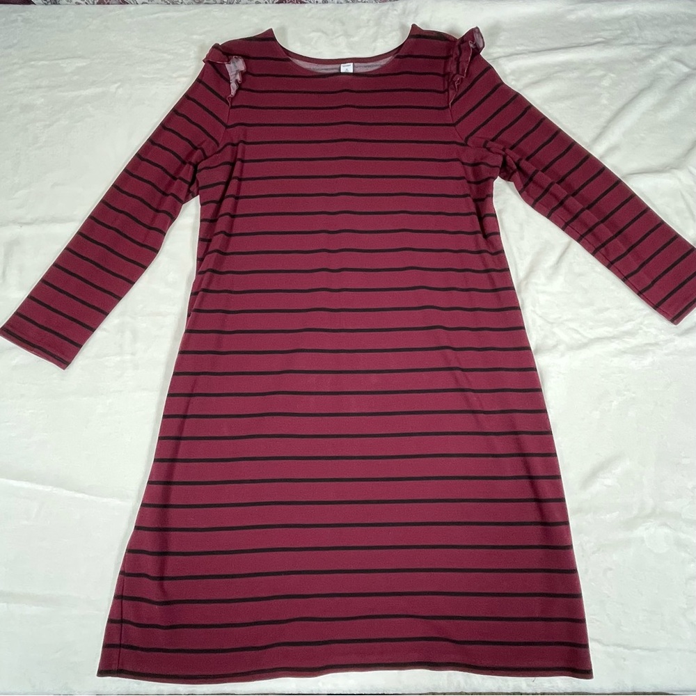 Old Navy Burgundy and Black Stripe Long Sleeve Dress 1X Plus